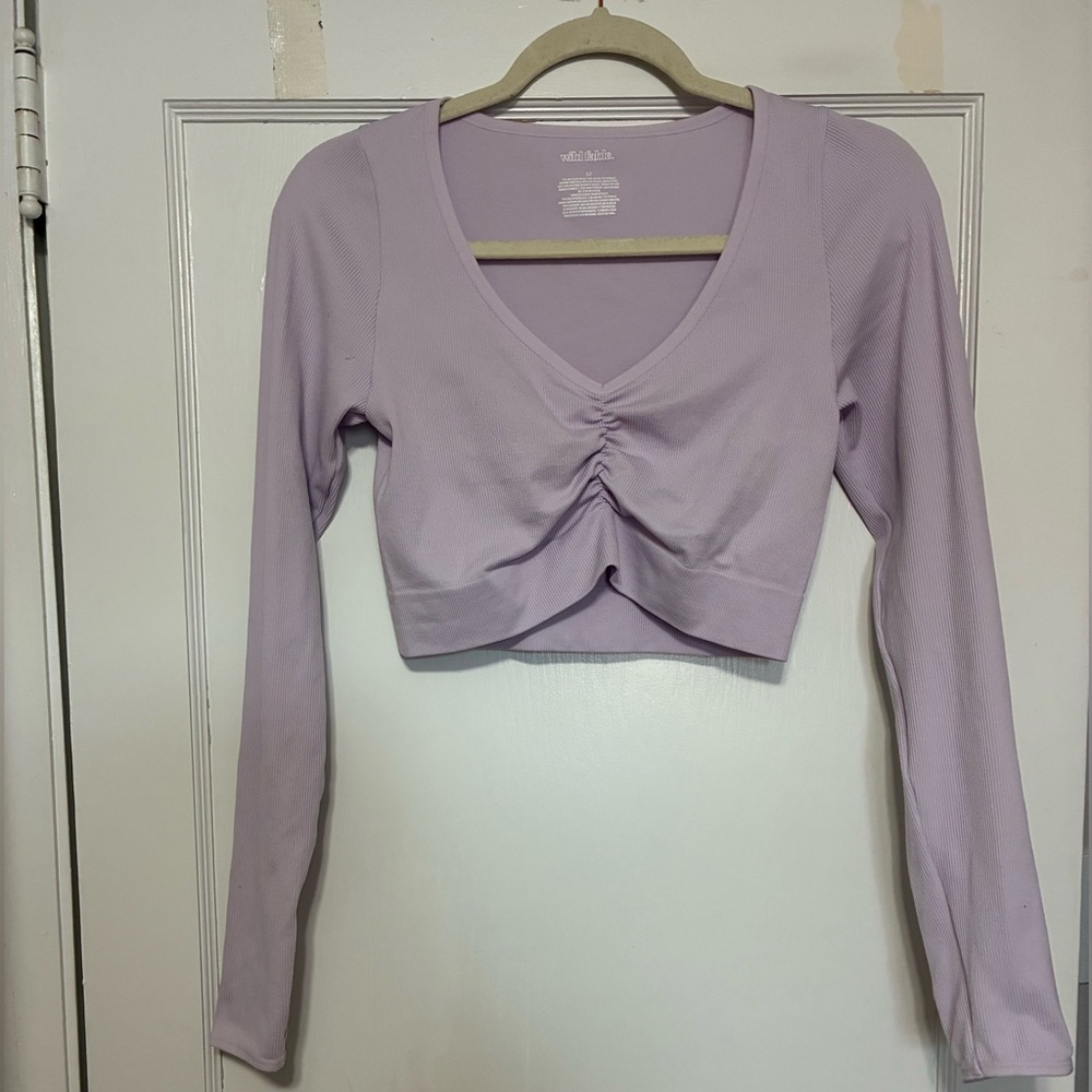 Wild Fable Purple Ruched Long-sleeve Crop Top